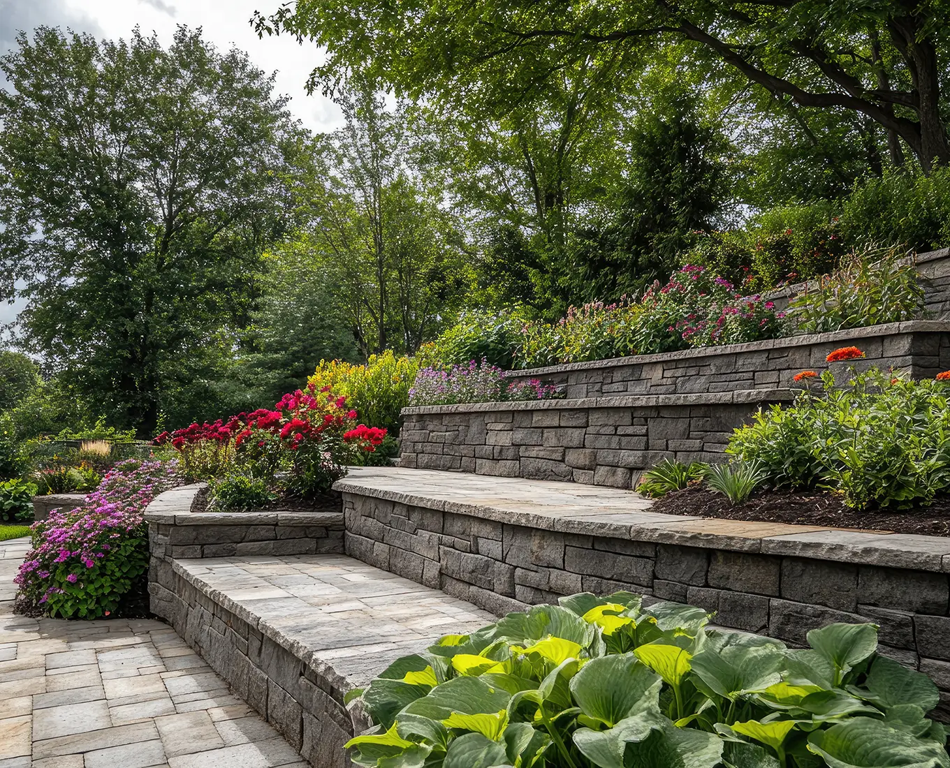 functional Retaining Wall installed by Arizmendi Brothers for backyards in edwardsville il