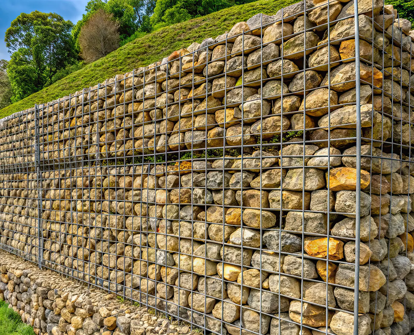 Stone Gabion Retaining Walls put in by Arizmendi Brothers for residential homes in edwardsville il